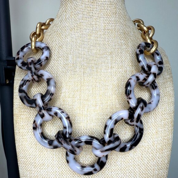 Tortoiseshell Link Statement Necklace With Gold-Tone Chain By J. Crew - Picture 1 of 7